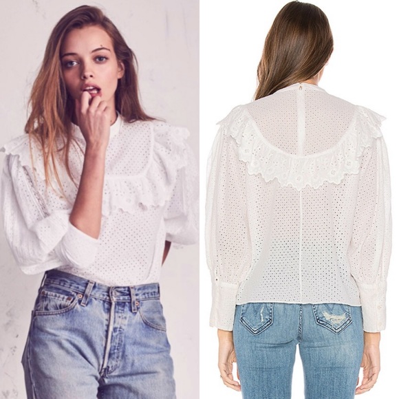 LoveShackFancy Tops - LoveShackFancy Allison Top in Ivory Eyelet Size XS